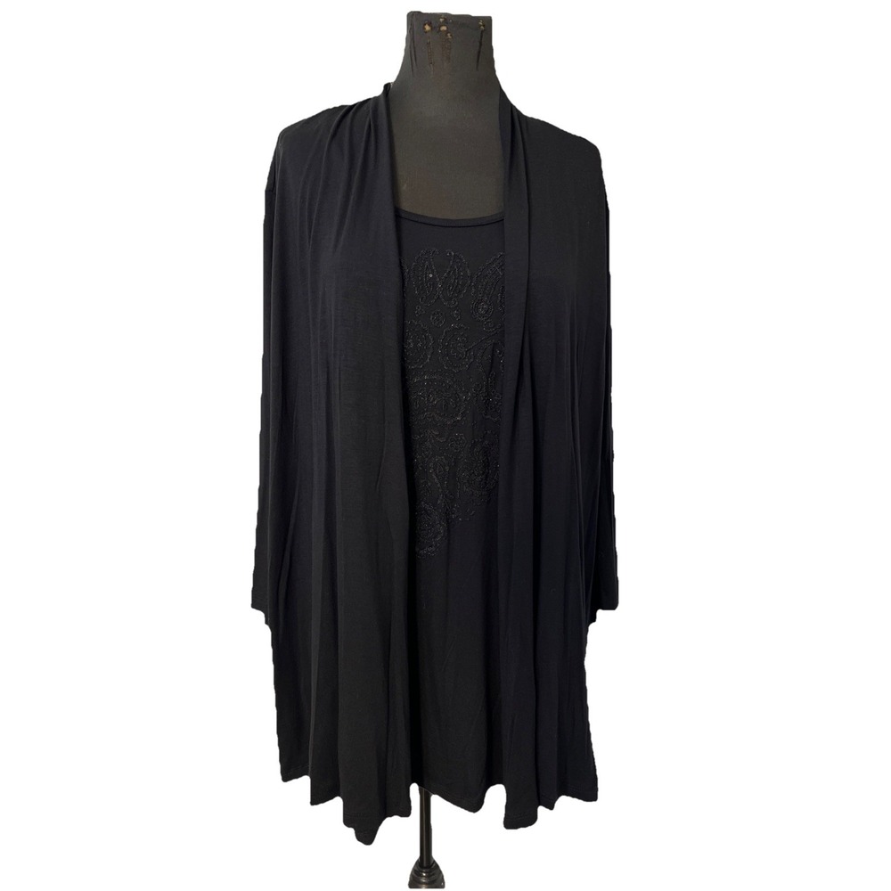 Avenue Womens 22/24 Embellished Beaded 3/4 Sleeve Blouse Cardigan Top Black NWT
